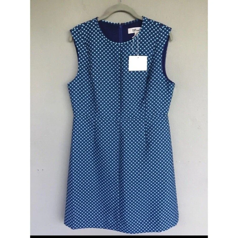Diane Von Furstenberg Madyson Dress Womens 12 Blue Geo Print Retro 60s Mini